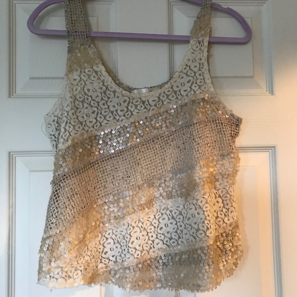 Chic lace sequin and crotchet tank top
